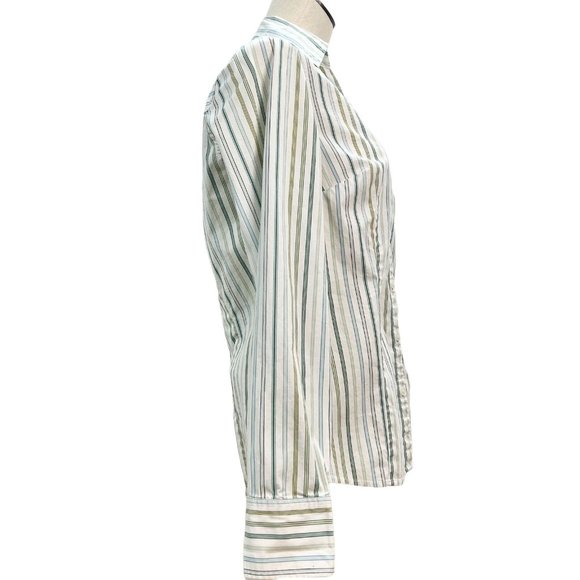 Ann Taylor Loft Top Womens 8 Blue Green White Pinstripe Long Sleeve - Picture 6 of 8